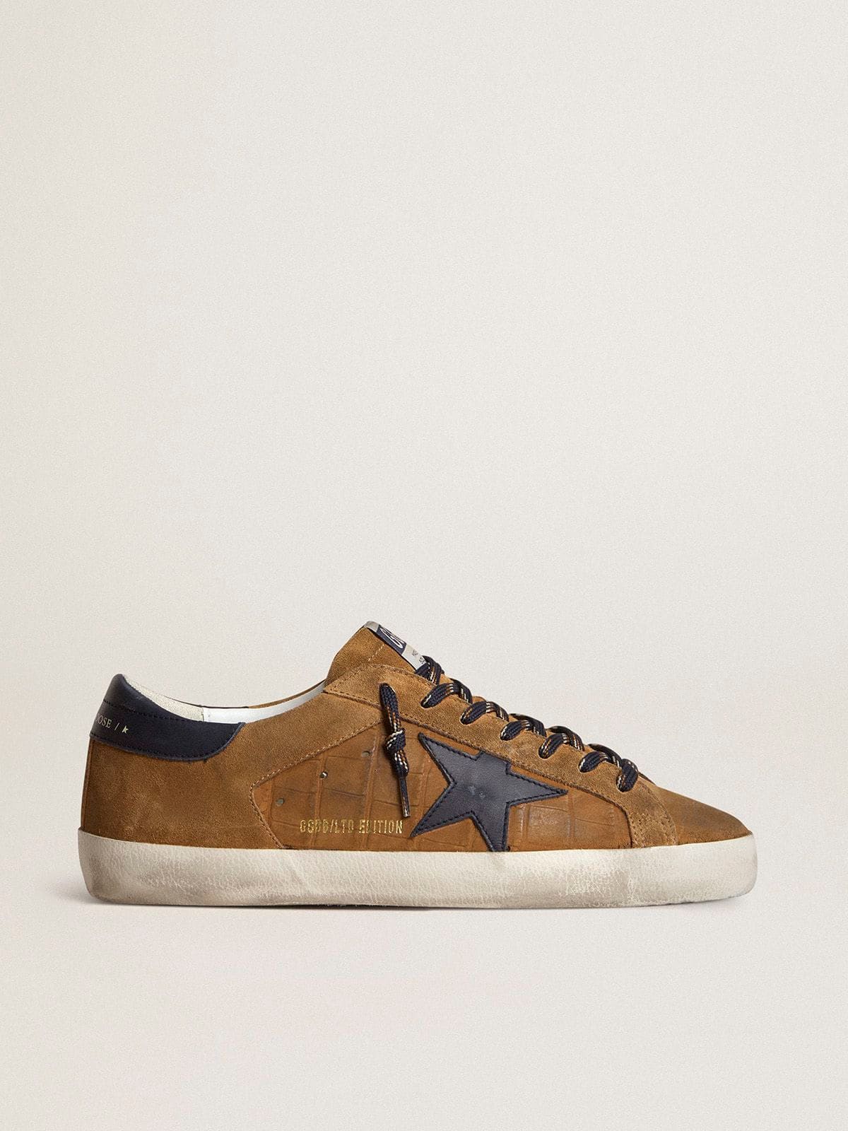 Super-Star LTD in tobacco-colored croc-print leather with