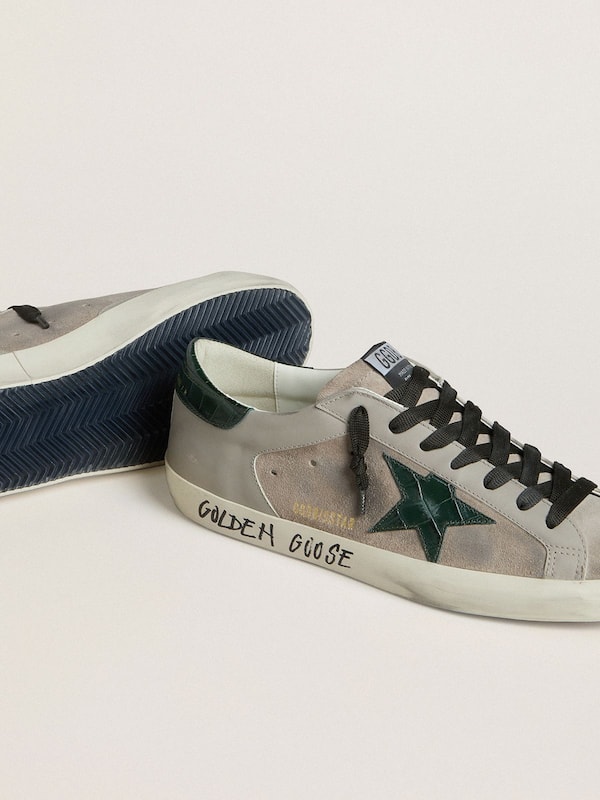 Men's Super-Star in nappa and suede with green croc-print leather star