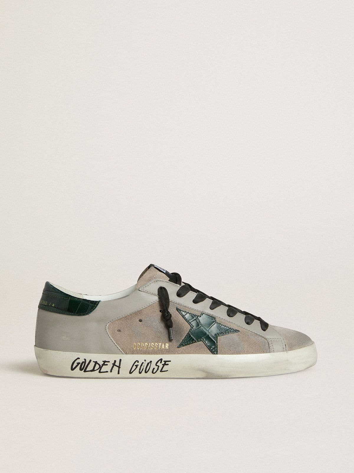 Golden Goose - Super-Star Masculino de napa e suede com estrela de couro com estampa de crocodilo verde in 