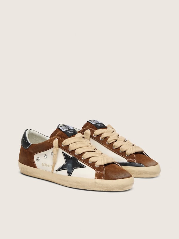 Golden Goose - Men's Super-Star in white leather and brown suede with black leather star in 