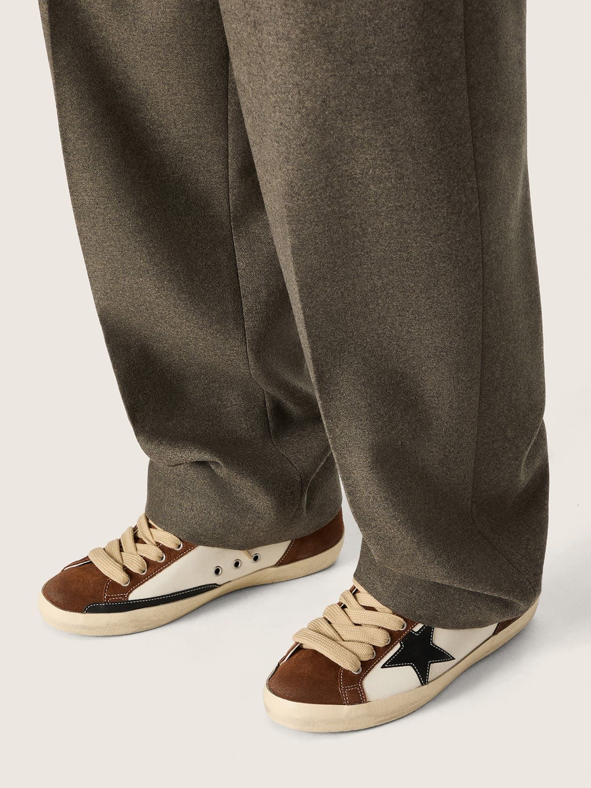 Golden Goose - Men's Super-Star in white leather and brown suede with black leather star in 