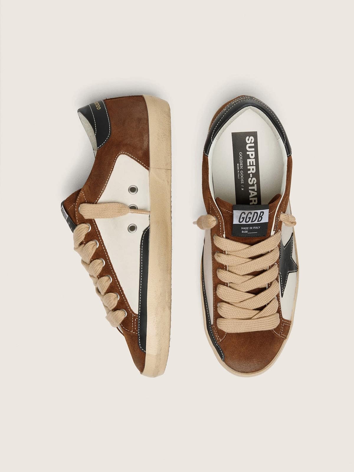 Golden Goose - Men's Super-Star in white leather and brown suede with black leather star in 