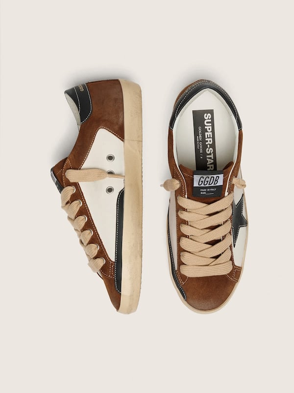 Golden Goose - Men's Super-Star in white leather and brown suede with black leather star in 
