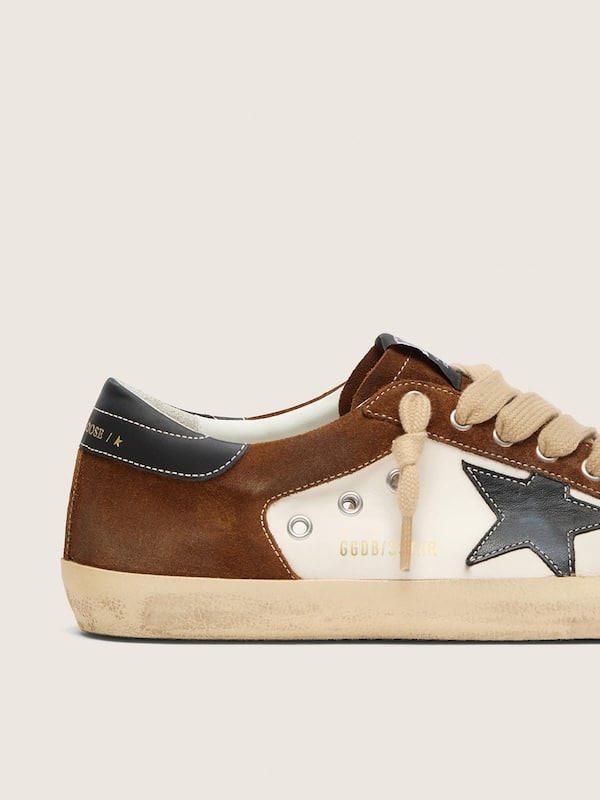 Golden Goose - Men's Super-Star in white leather and brown suede with black leather star in 
