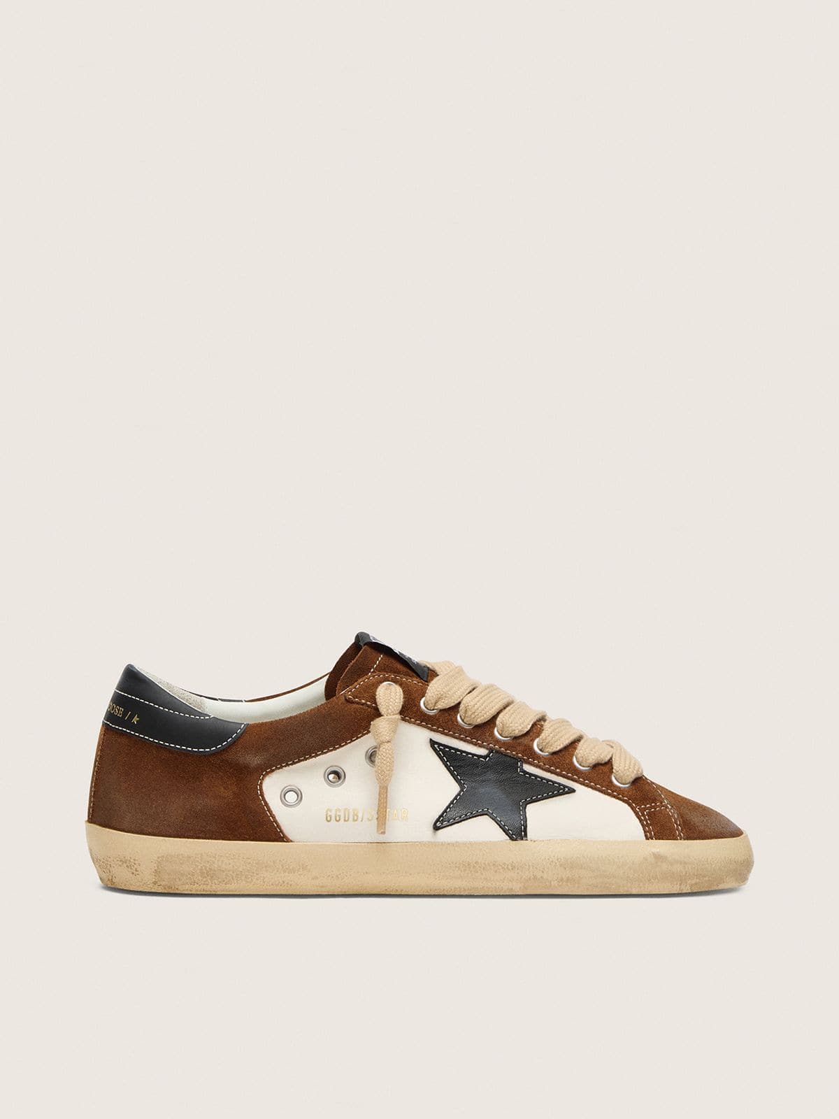 Golden Goose - Men's Super-Star in white leather and brown suede with black leather star in 