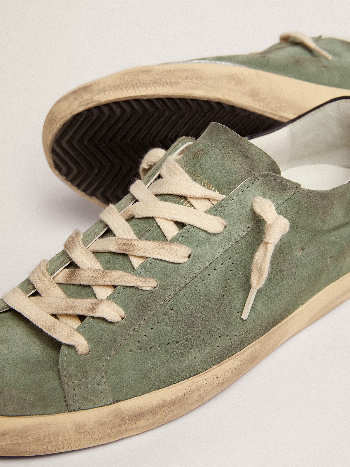 Golden Goose - Men's Super-Star in military green suede with perforated star in 