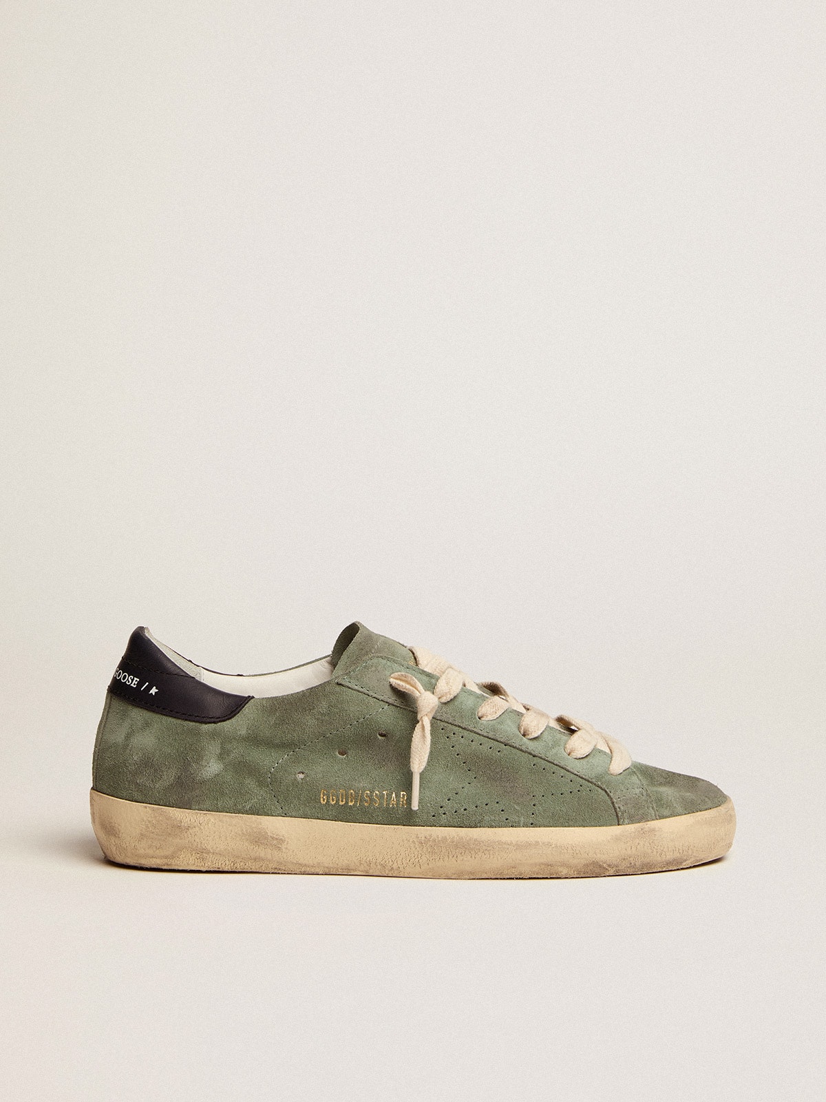 Golden Goose - Men's Super-Star in military green suede with perforated star in 