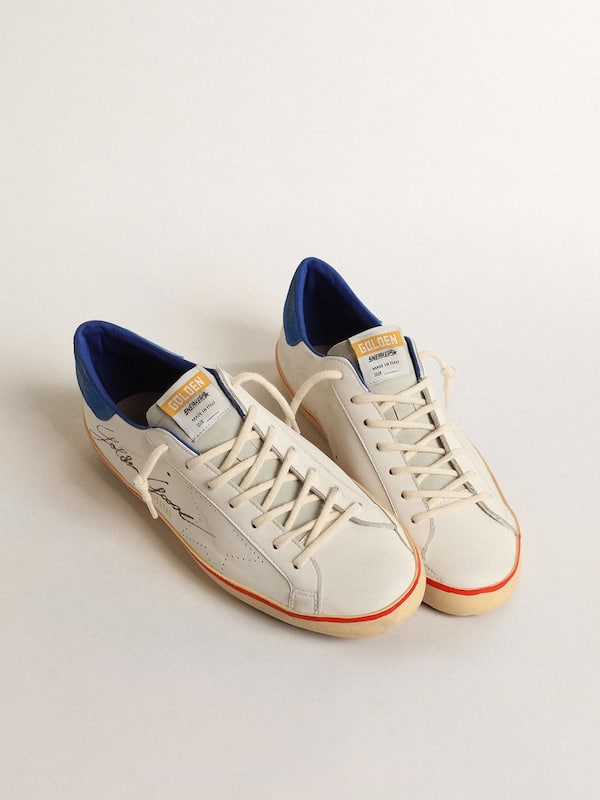 Golden Goose - Men’s Super-Star with perforated star and blue suede heel tab in 