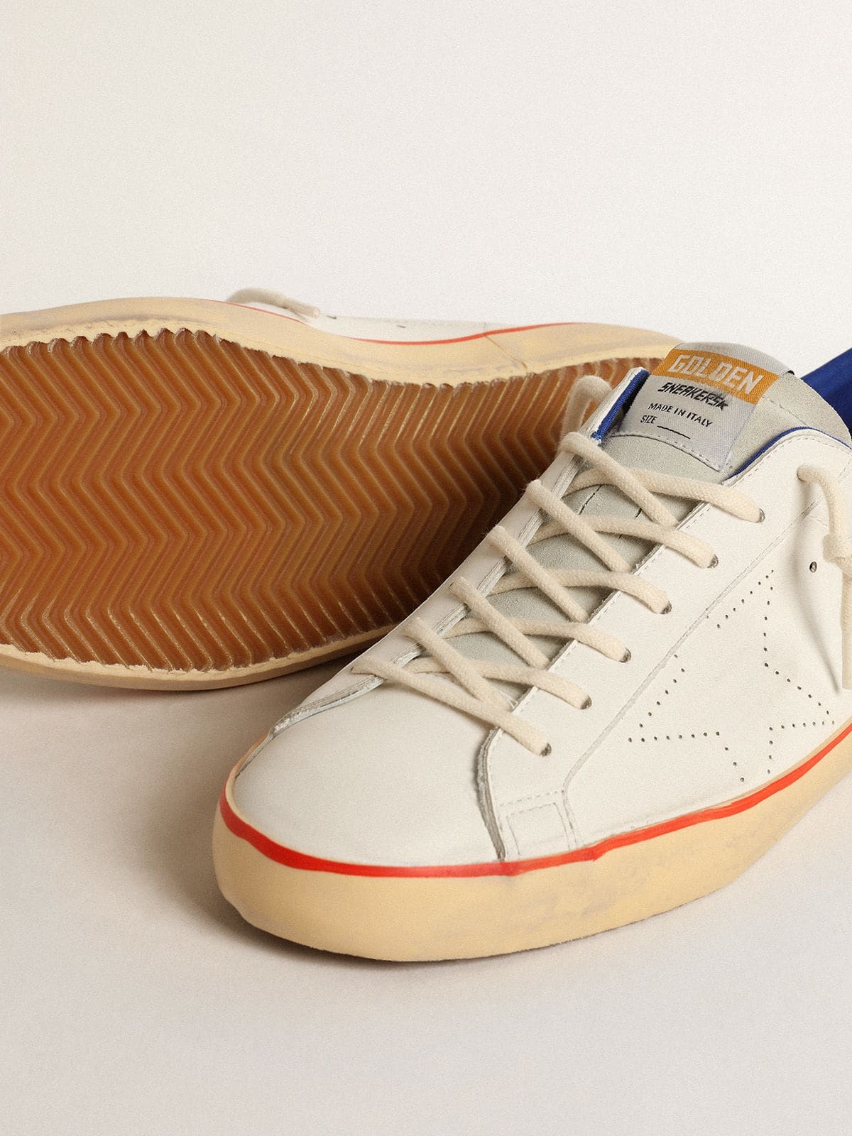 Men's Super-Star with perforated star and blue suede heel Men's Super-Star with perforated star and blue suede heel