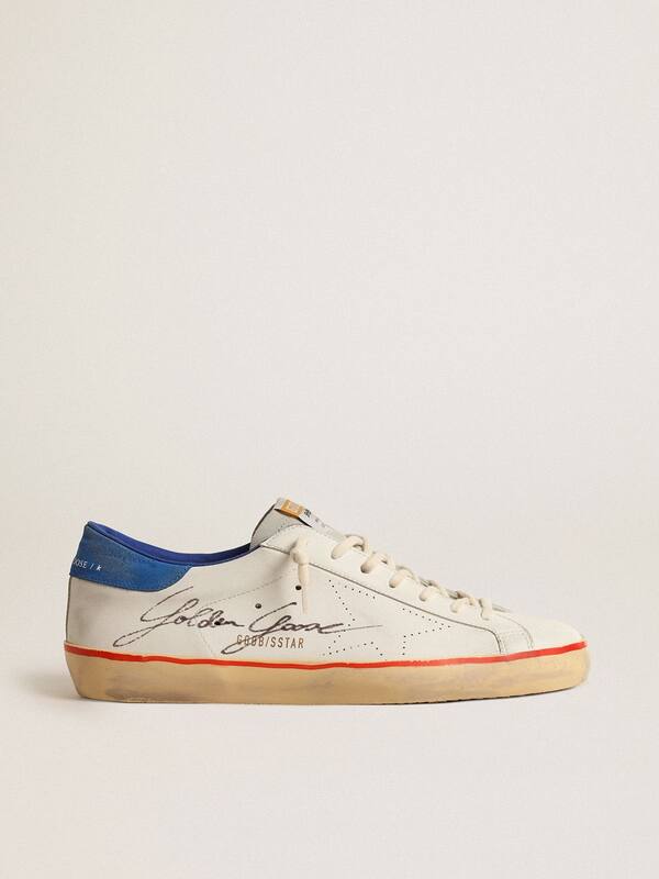 Golden Goose - Men’s Super-Star with perforated star and blue suede heel tab in 