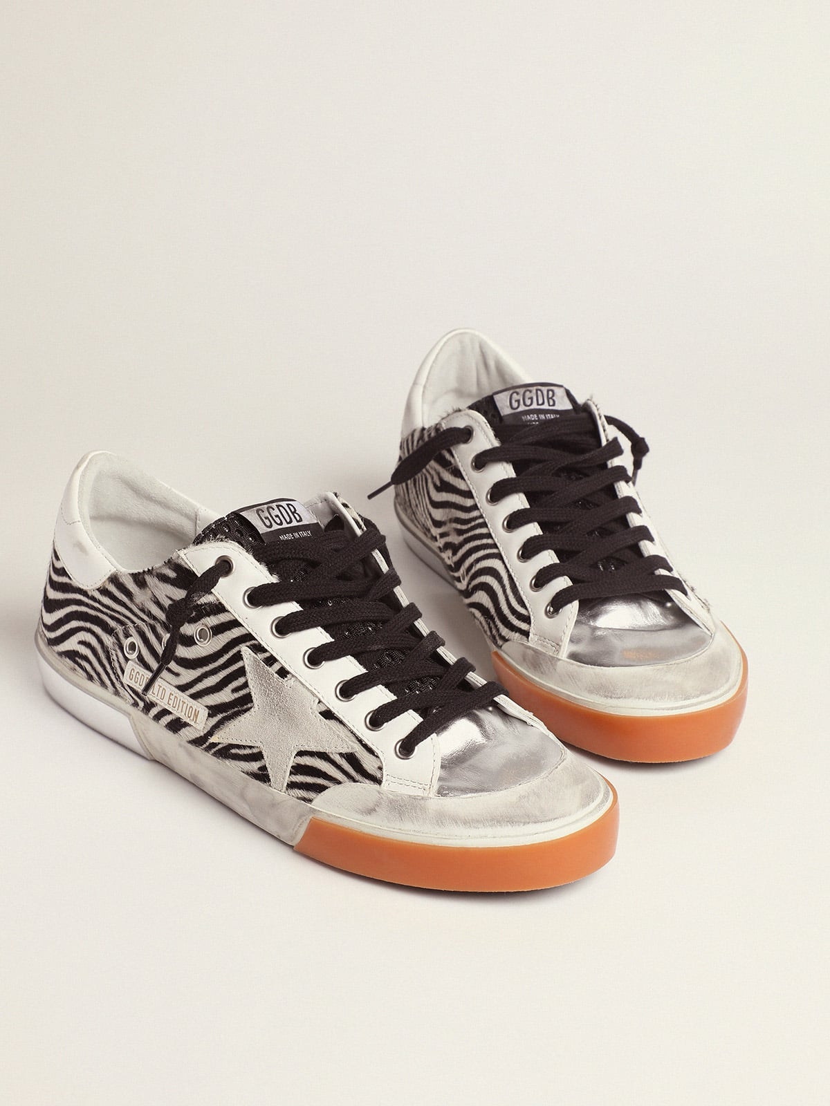 Golden Goose - Men's Limited Edition LAB zebra-print Super-Star sneakers with mesh tongue in 