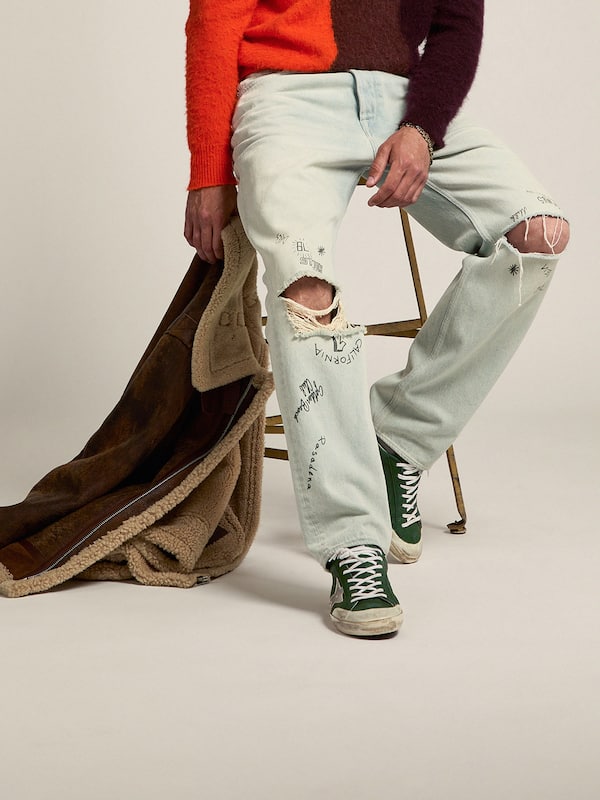 Golden Goose - Men's Super-Star in green leather and multifoxing in 