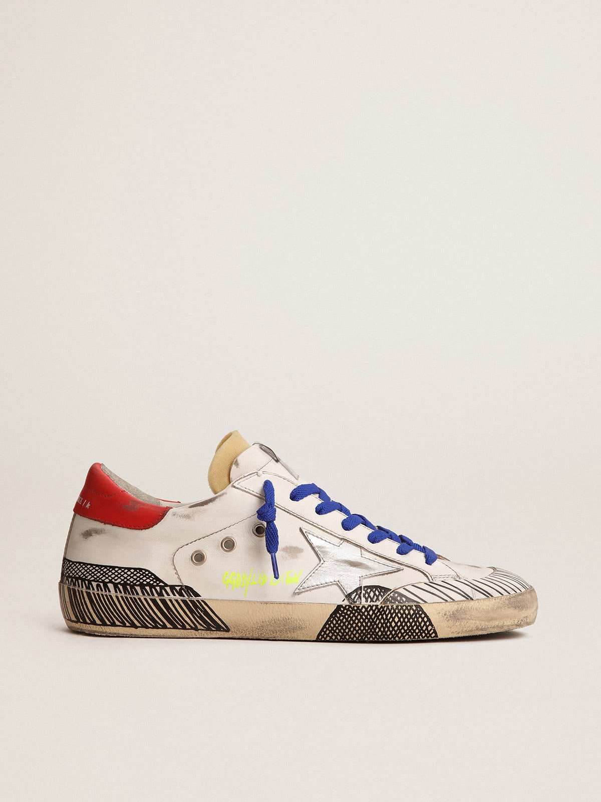 SuperStar LAB sneakers in white leather and multifoxingeffect print