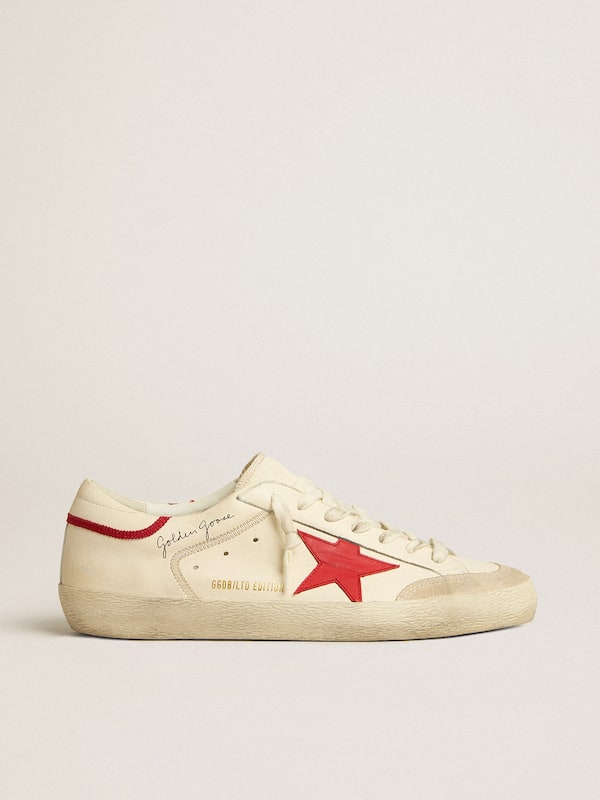 Golden Goose - Men's Super-Star LTD in nappa with red leather star and pearl suede toe in 