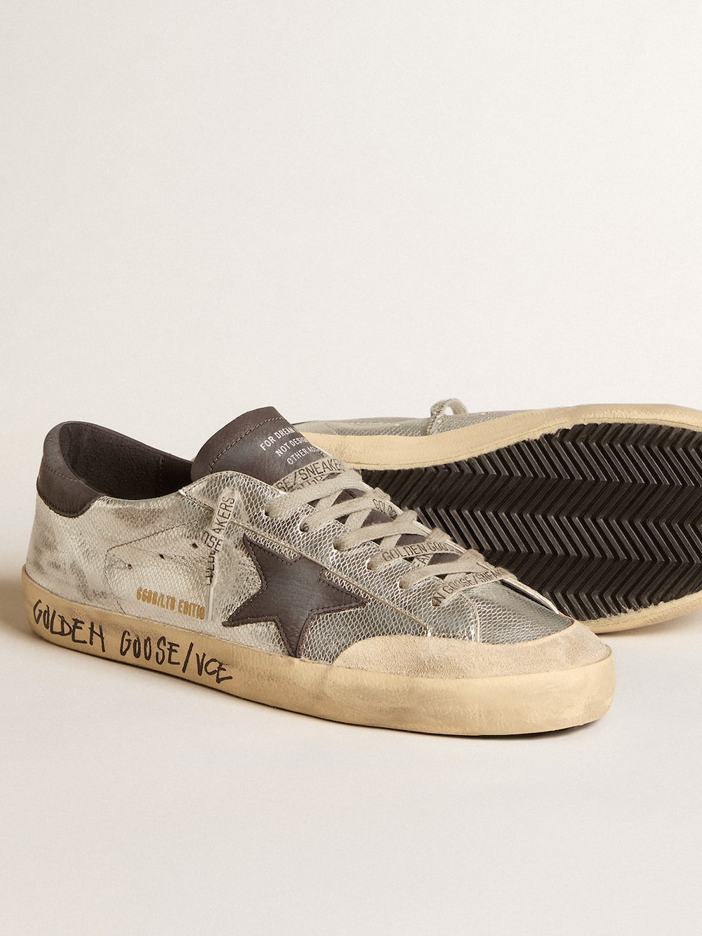 Golden Goose - Silver Super-Star LTD with black nubuck star and heel tab in 
