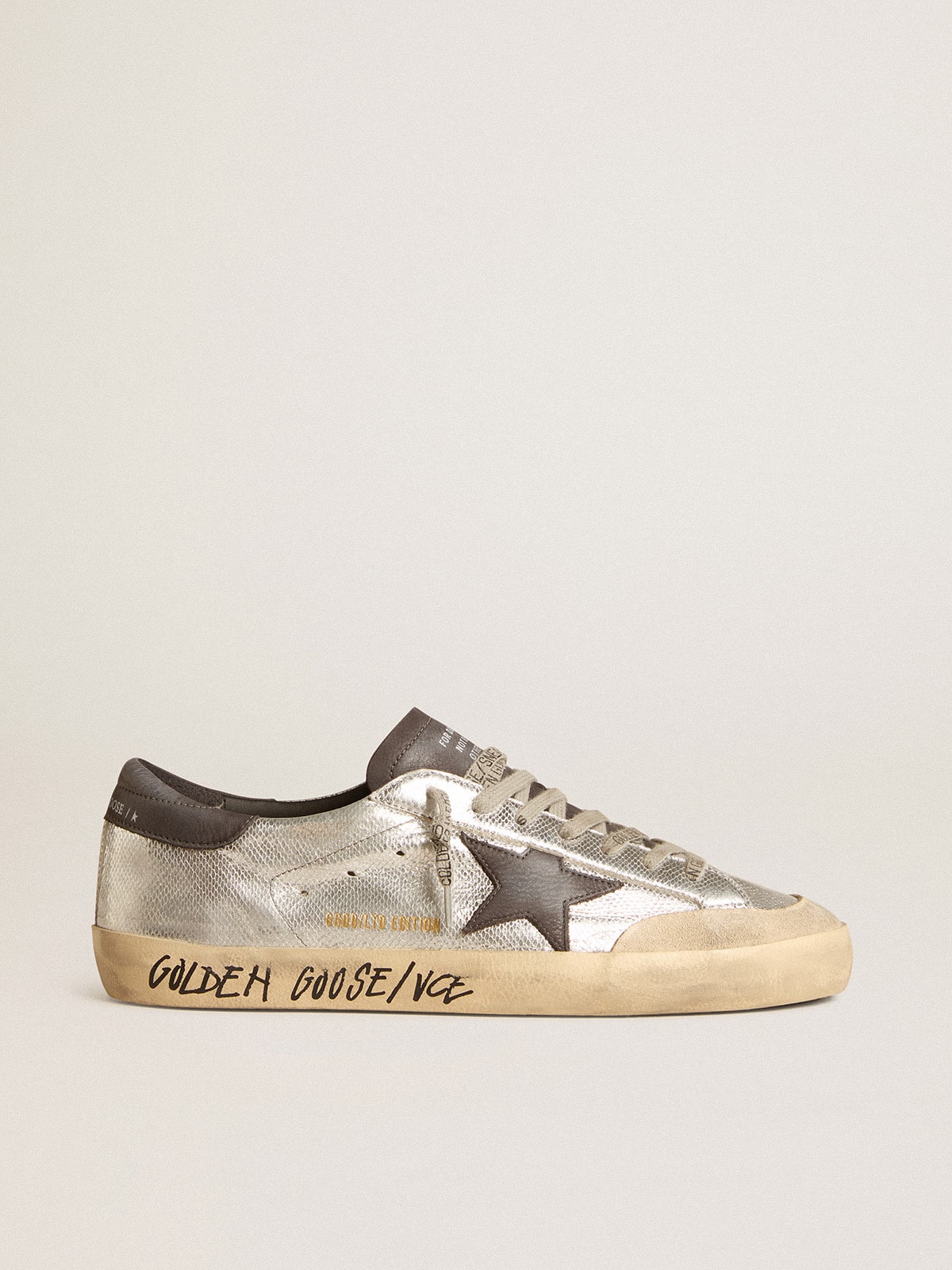 Golden Goose - Men's silver Super-Star LTD with black nubuck star and heel tab in 