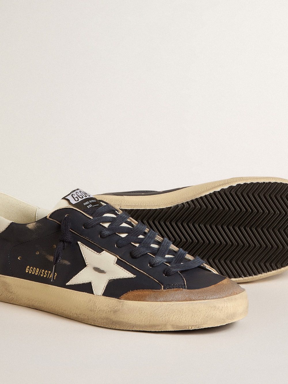 Men's Super-Star in blue nappa leather with white leather star and heel ...