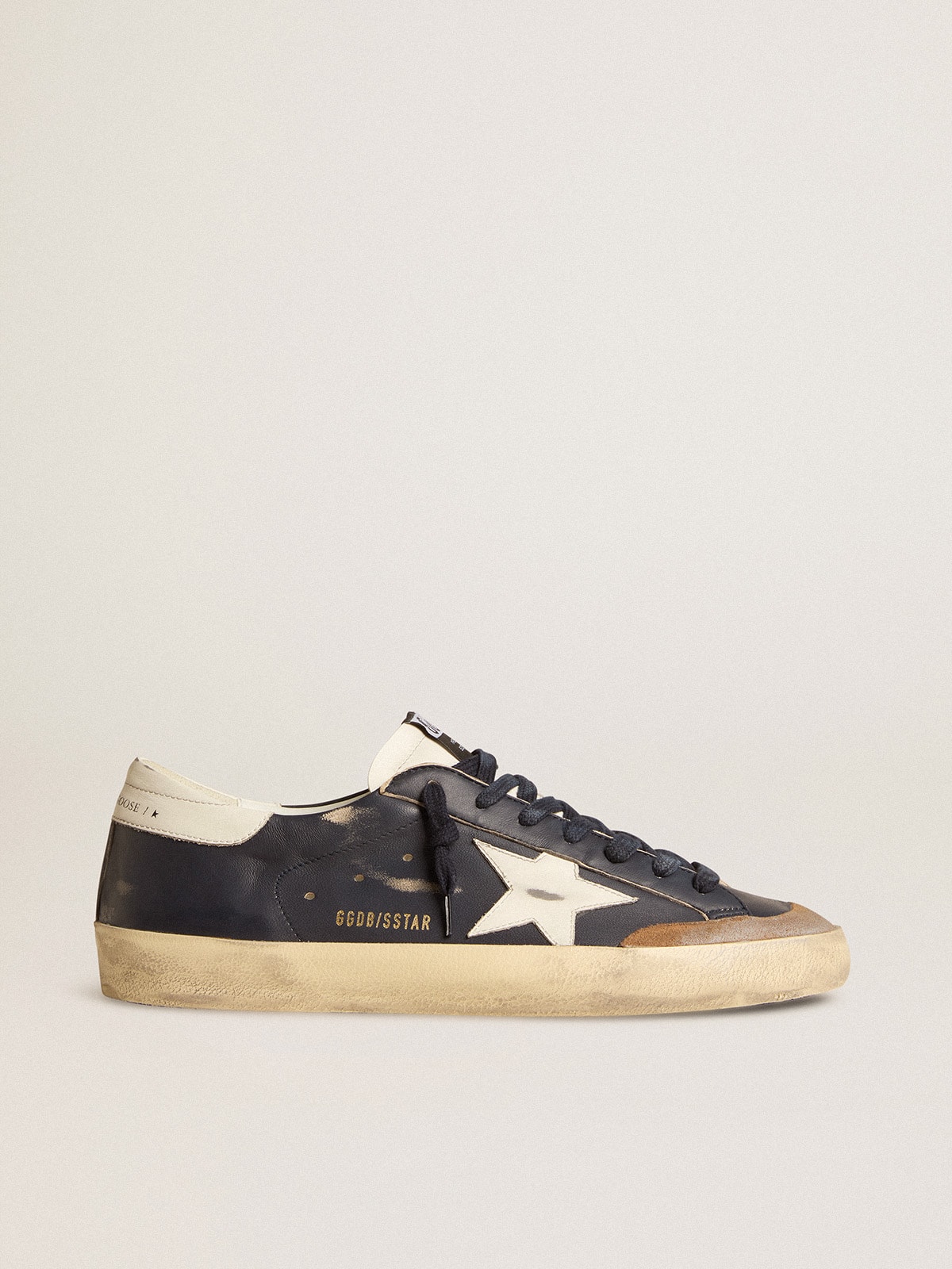 Men's Super-Star in blue nappa leather with white leather star and heel ...