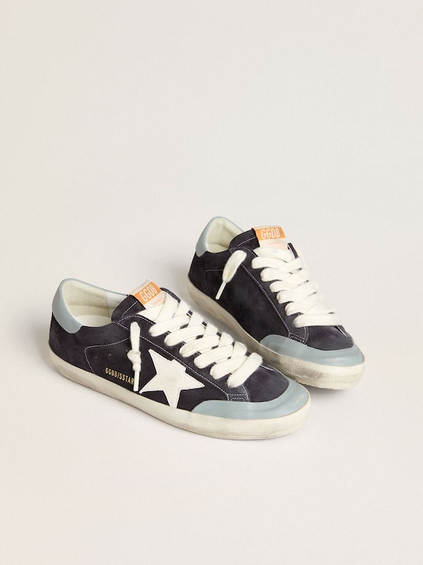 Golden Goose - Men's Super-Star in midnight-blue suede with white leather star and light blue leather heel tab in 