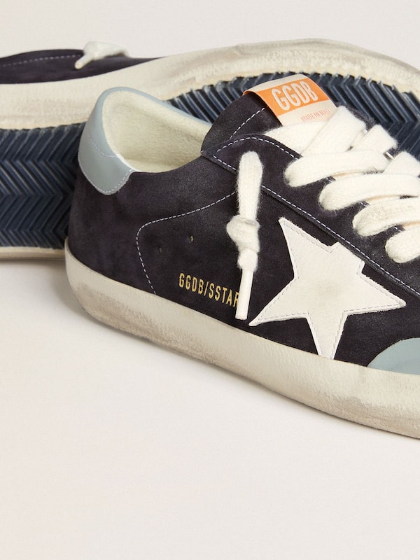 Golden Goose - Men's Super-Star in midnight-blue suede with white leather star and light blue leather heel tab in 