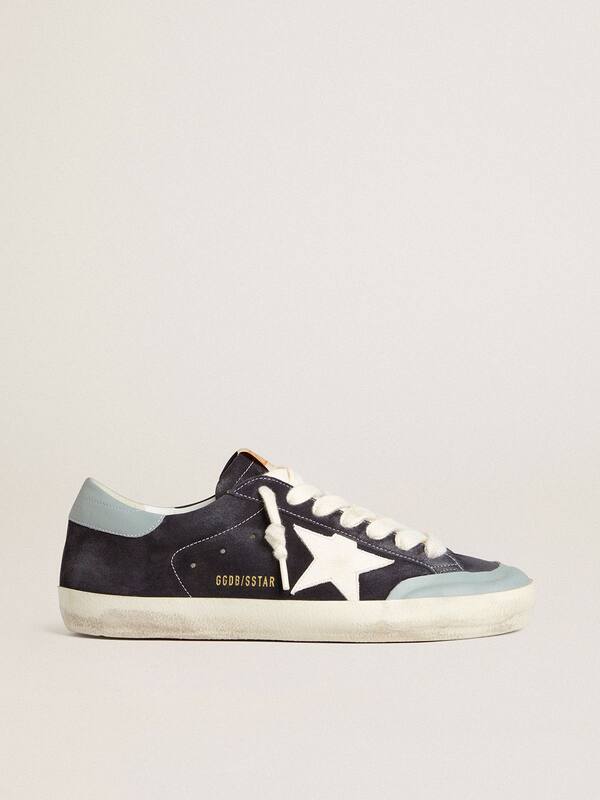 Golden Goose - Men's Super-Star in midnight-blue suede with white leather star and light blue leather heel tab in 