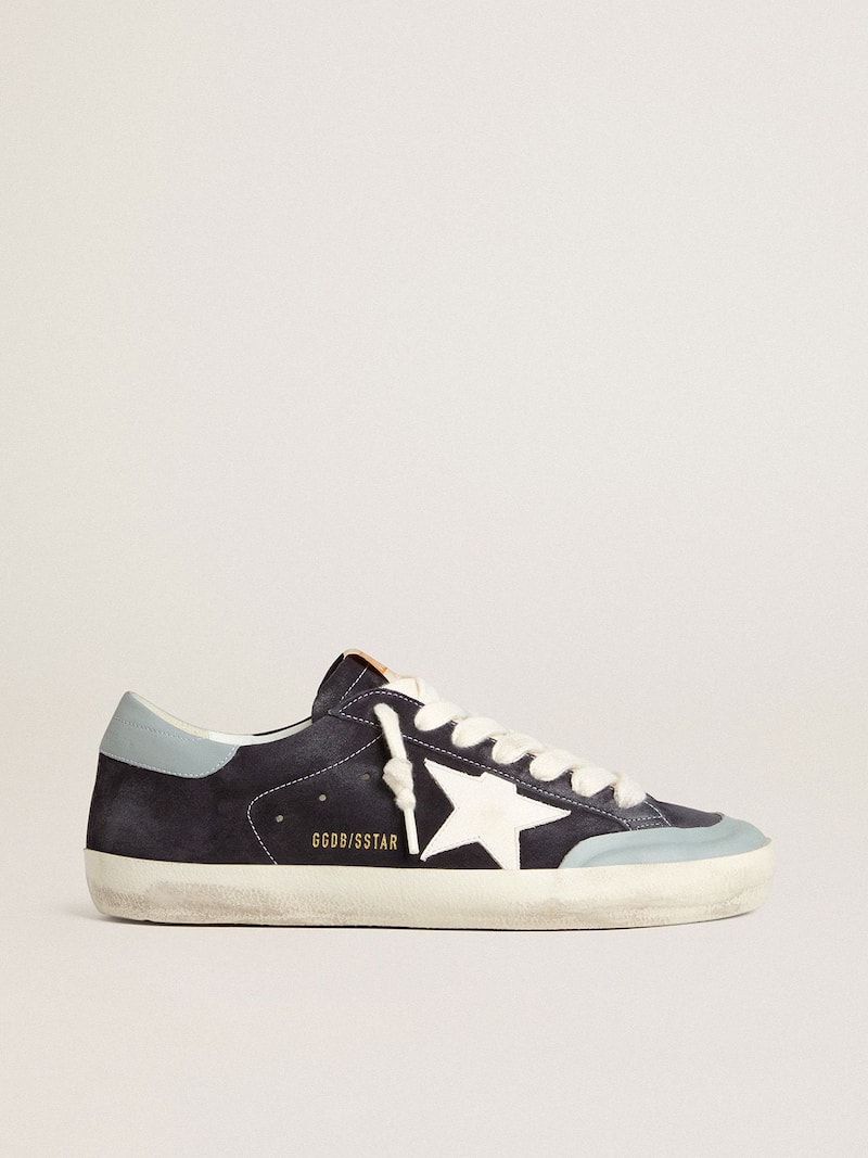 Super-Star LTD in midnight-blue suede with white leather star and light blue leather heel tab