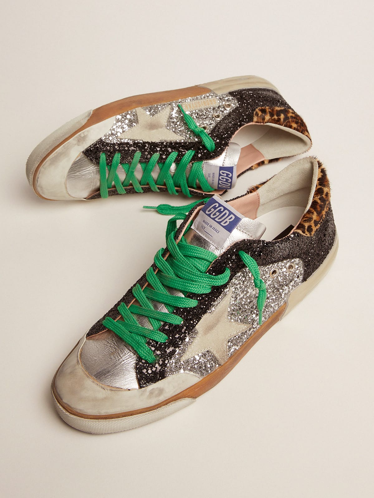 Golden Goose - Super-Star sneakers in black and silver glitter with multi-foxing in 