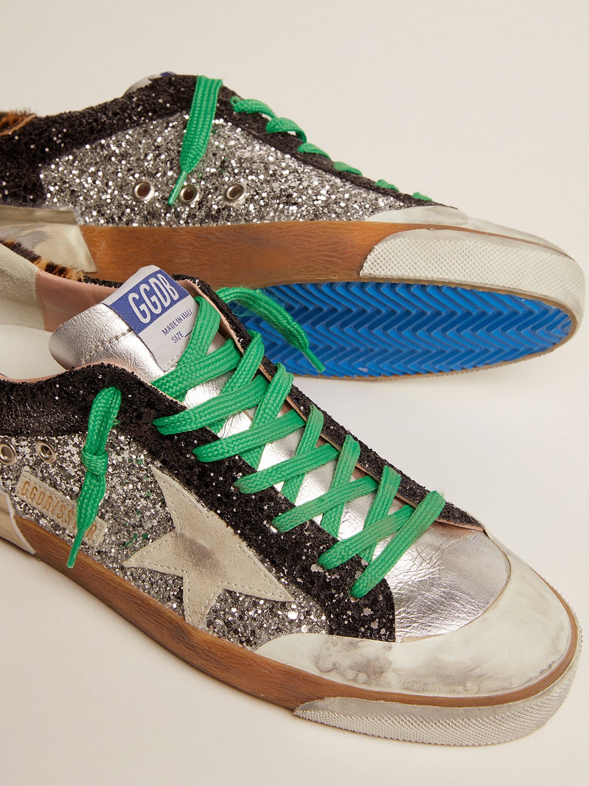 Golden Goose - Super-Star sneakers in black and silver glitter with multi-foxing in 