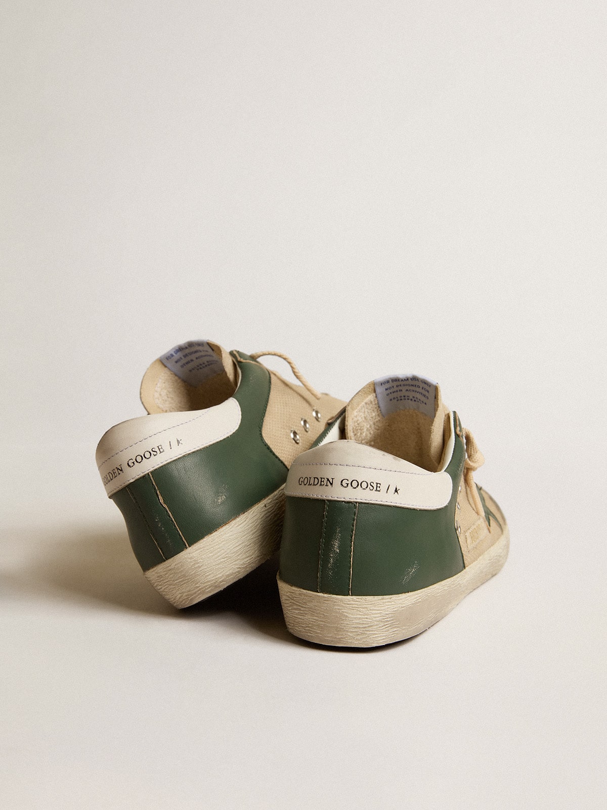 Golden Goose - Men's Super-Star LTD in cream mesh and green nappa with nappa star in 