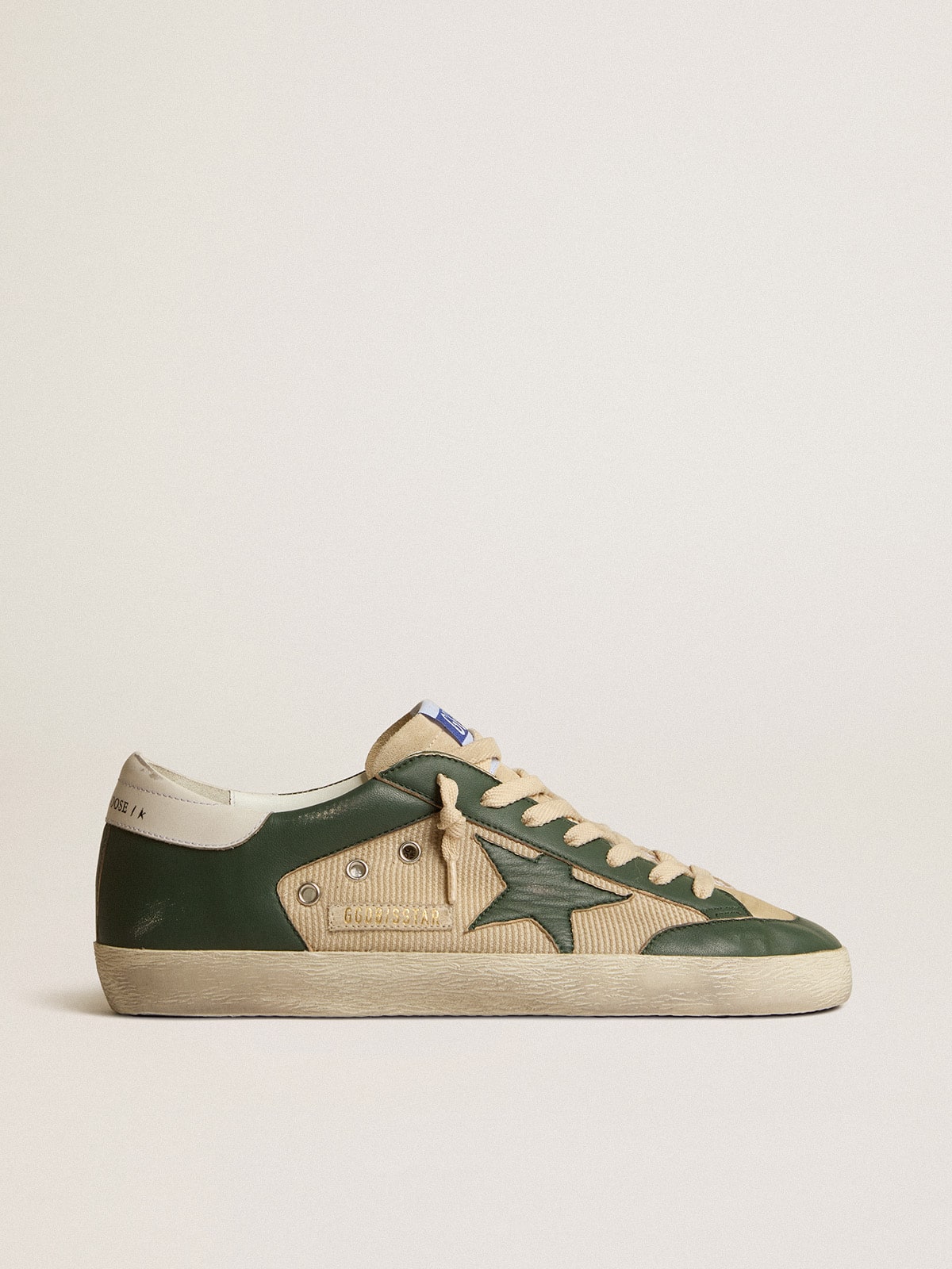 Golden Goose - Men's Super-Star LTD in cream mesh and green nappa with nappa star in 