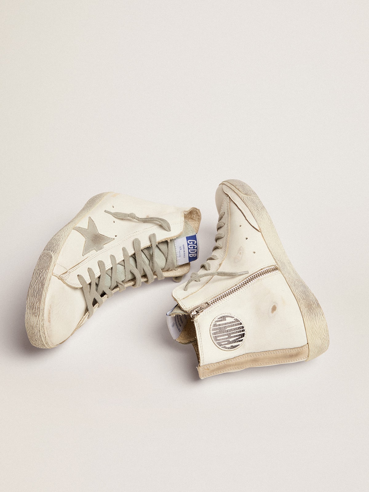 Men's Francy in leather with silver suede star | Golden Goose