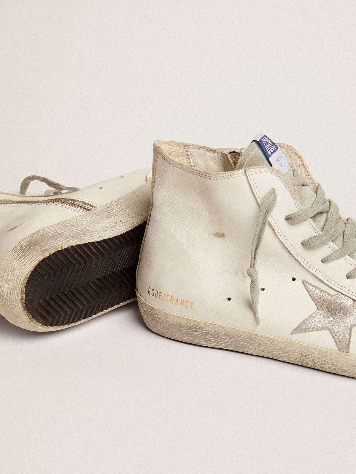 Golden Goose - Francy masculino de couro com estrela de suede prateado in 