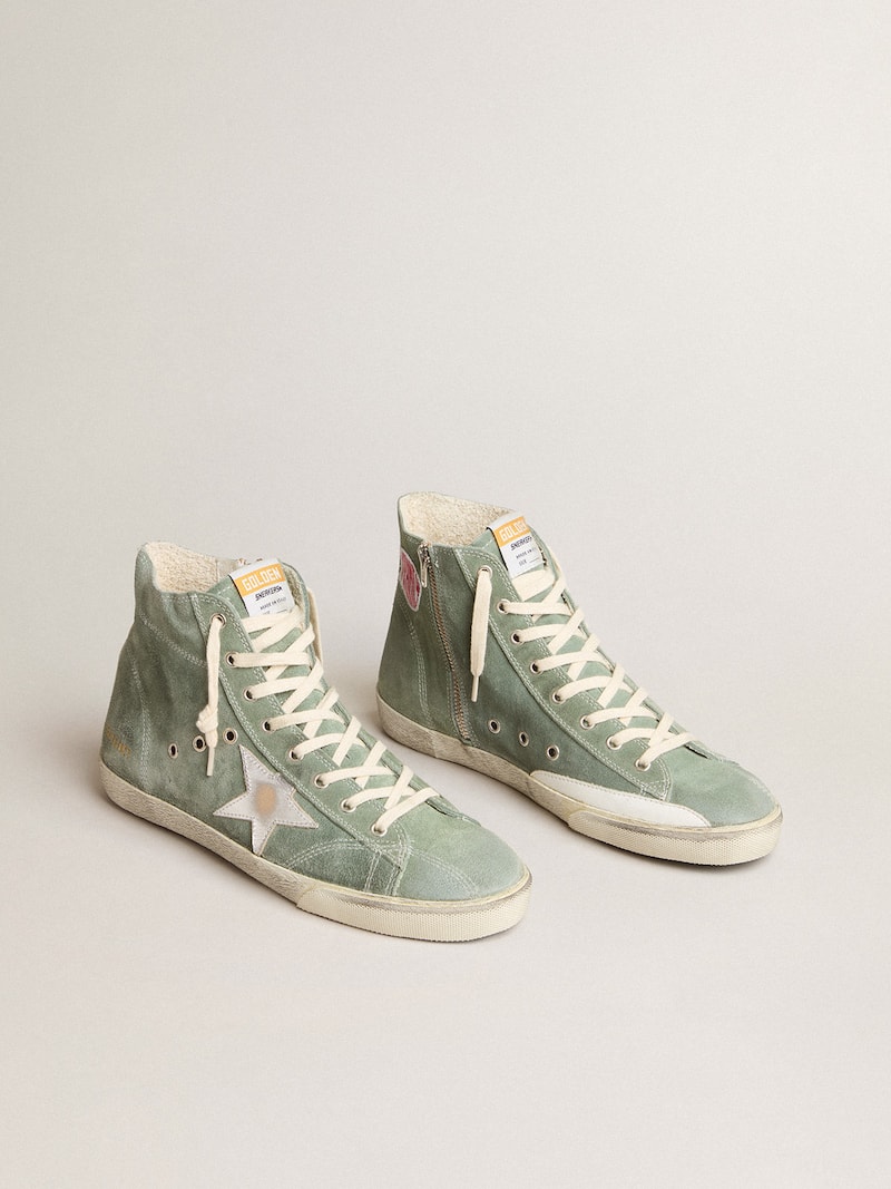 Golden Goose - Francy uomo in suede verde militare con stella laminata argento in 