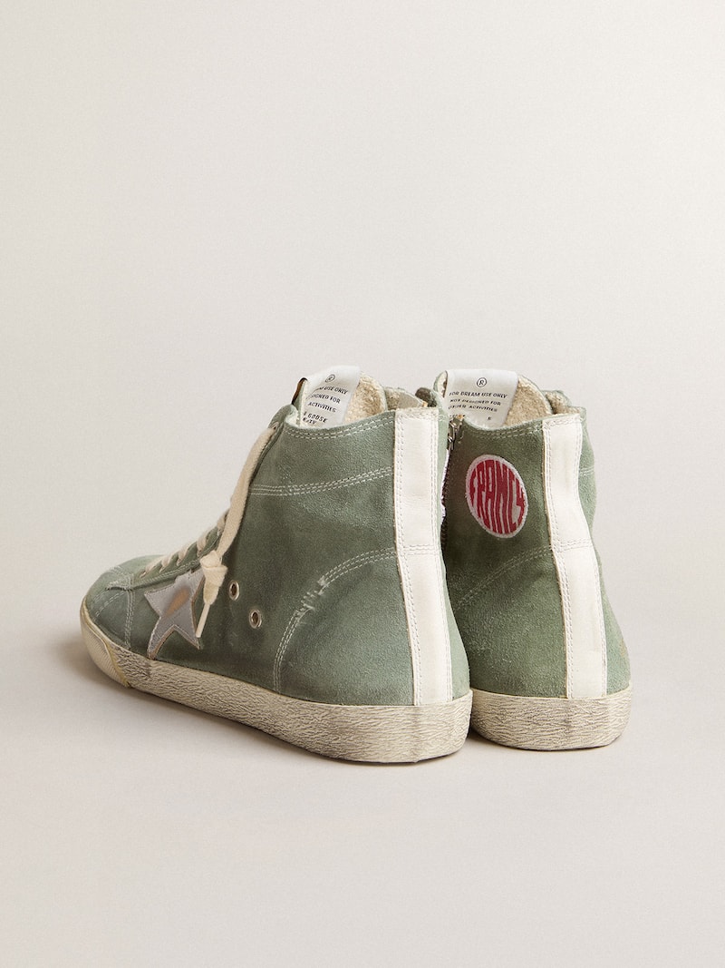 Golden Goose - Francy uomo in suede verde militare con stella laminata argento in 