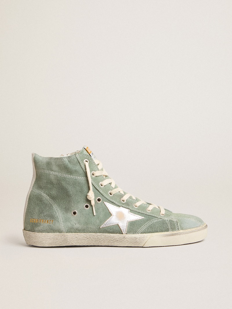 Golden Goose - Francy uomo in suede verde militare con stella laminata argento in 