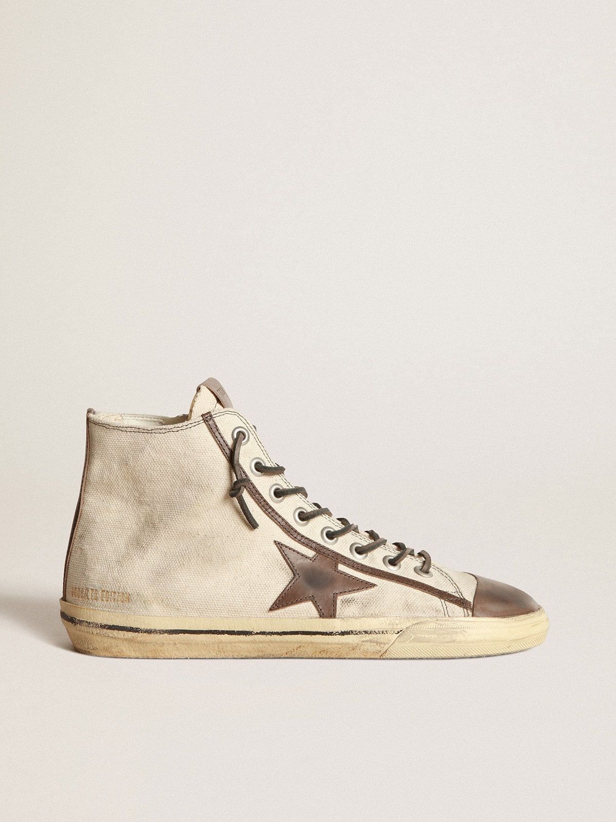 Golden Goose - Men’s Francy LAB in white canvas with graphite-colored leather inserts in 