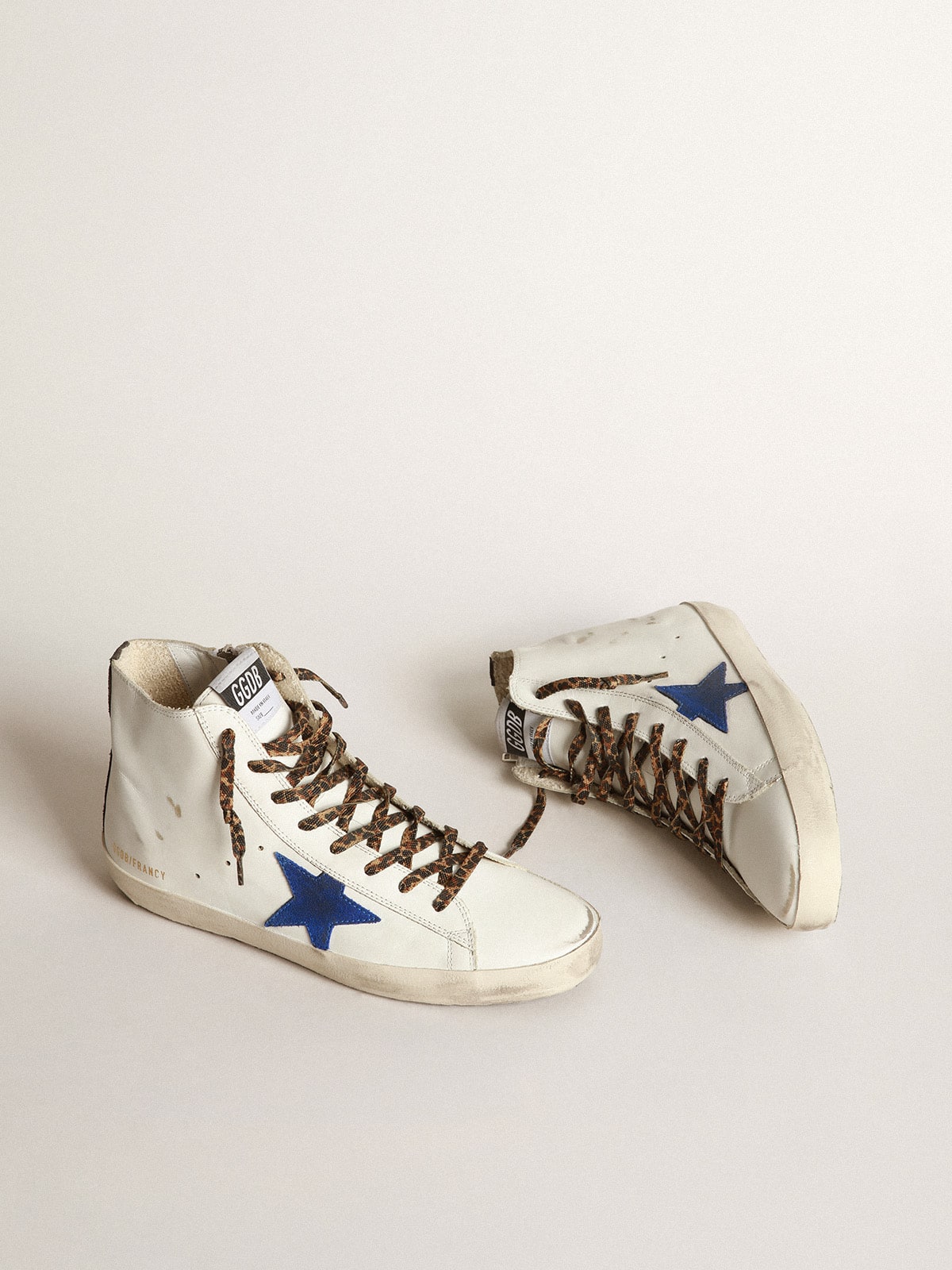 Golden Goose - White Francy sneakers with blue star and leopard-print laces in 