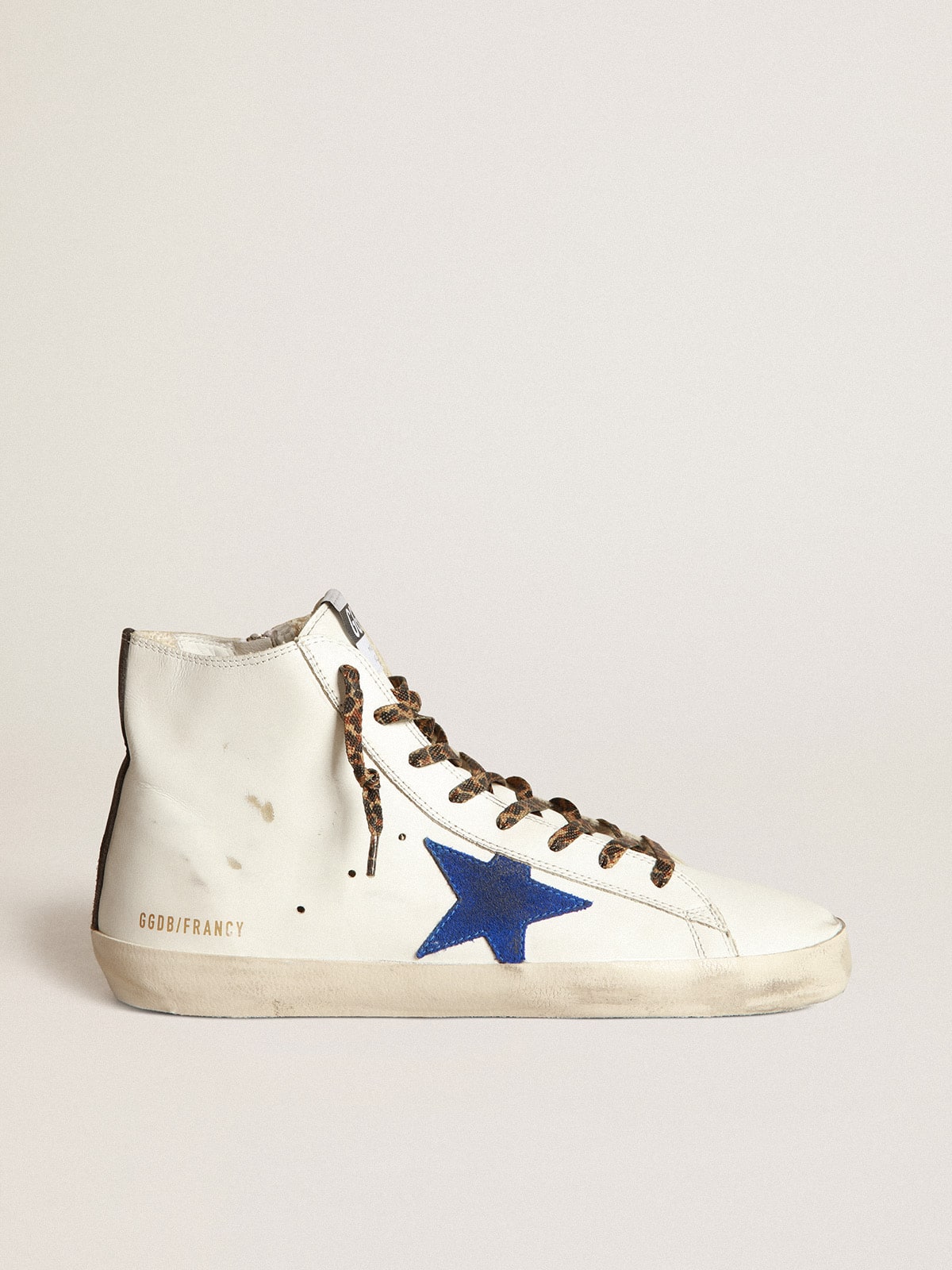 Sneakers Francy bianche con stella blu e lacci leopardati | Golden ...