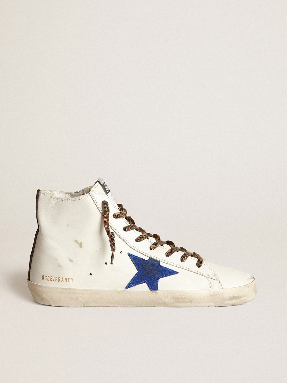 Golden Goose - White Francy sneakers with blue star and leopard-print laces in 