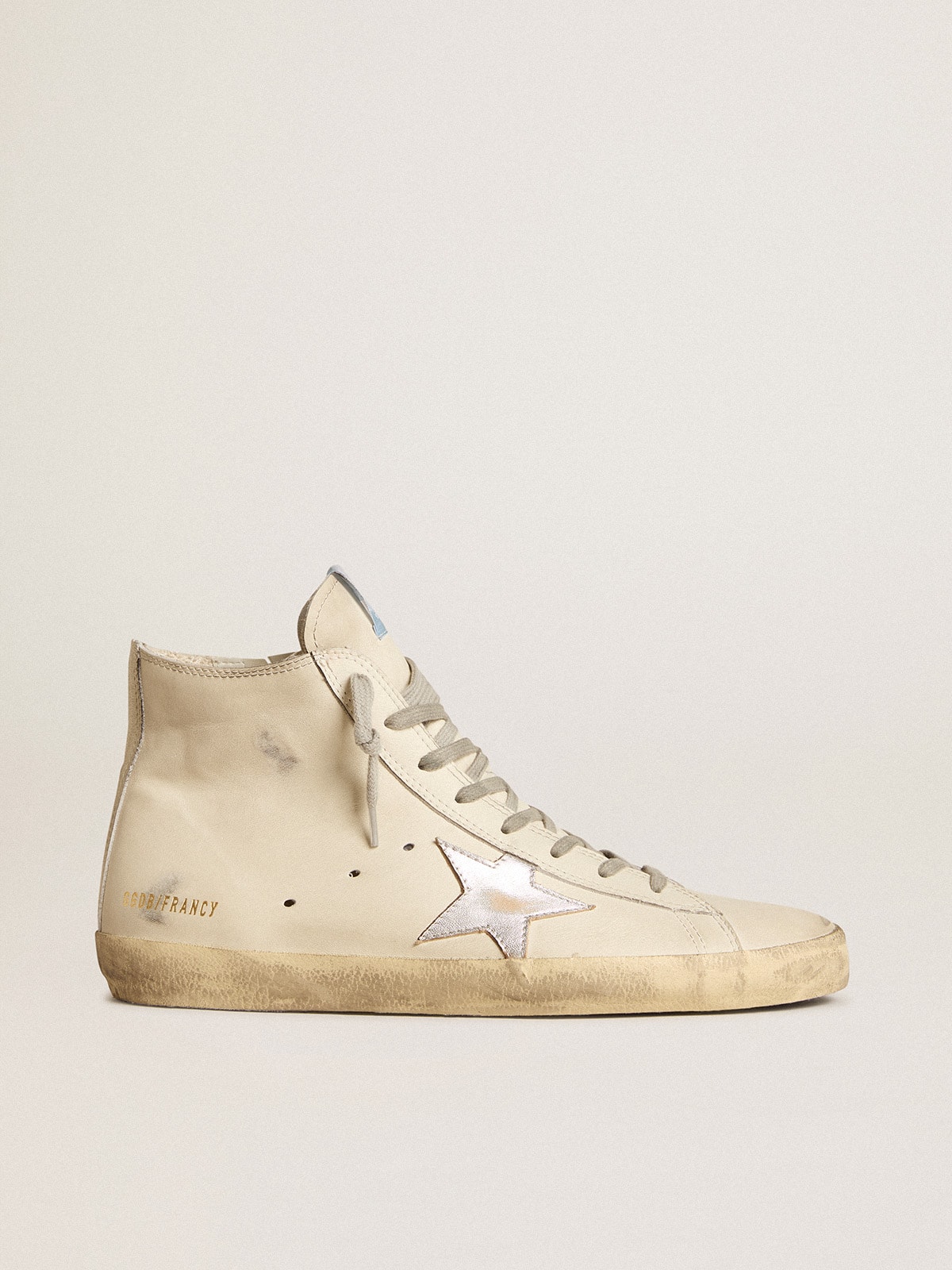 Golden Goose Francy Penstar Man in White Leather with Silver Laminated Leather Star, Man, Size: 43