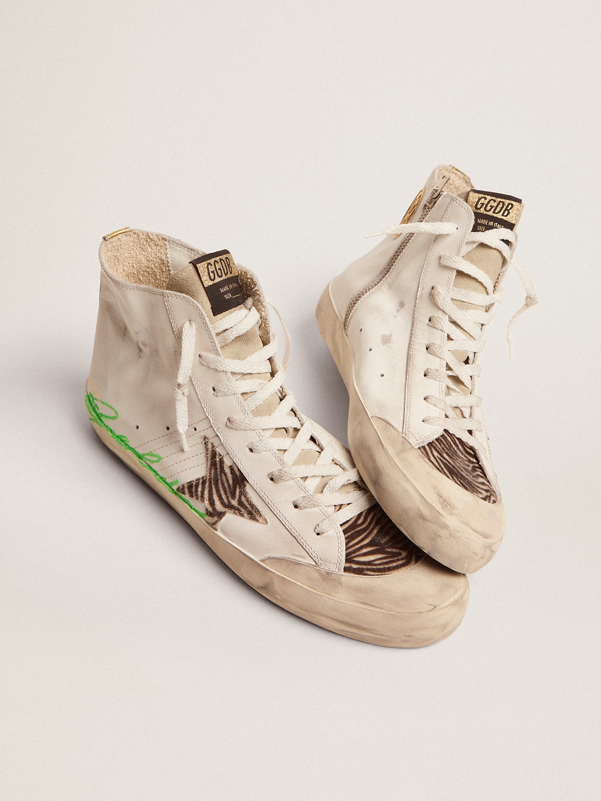 Golden Goose - Men's Francy Penstar LTD in white leather and zebra pony skin star in 