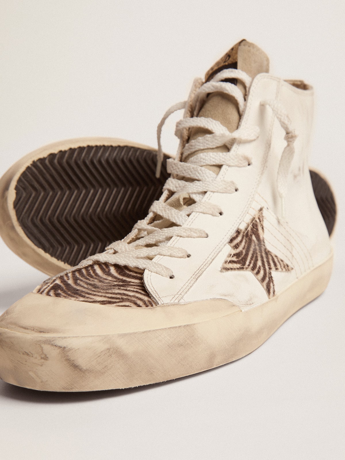 Golden Goose - Men's Francy Penstar LTD in white leather and zebra pony skin star in 