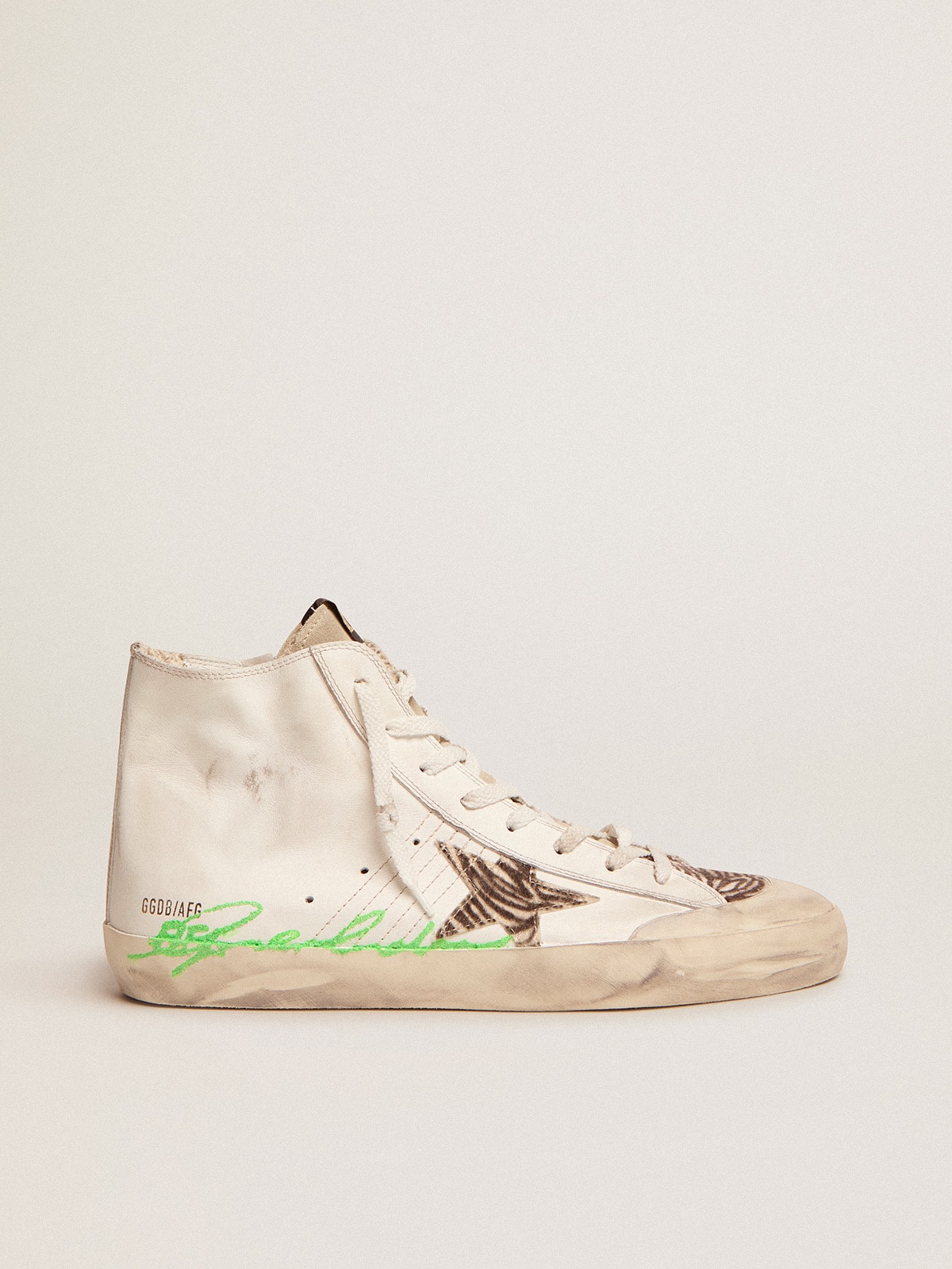 Golden Goose - Men's Francy Penstar LTD in white leather and zebra pony skin star in 