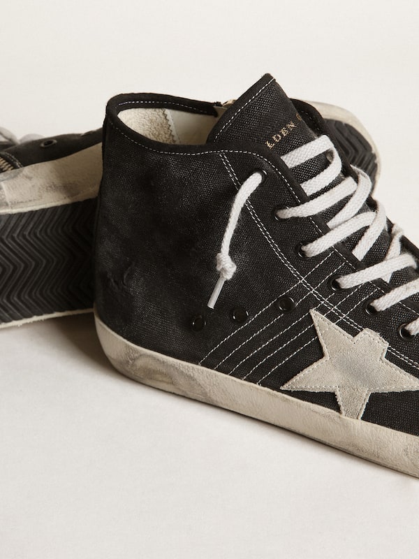 Golden Goose - Francy Penstar in black canvas with white suede star and black suede heel tab in 