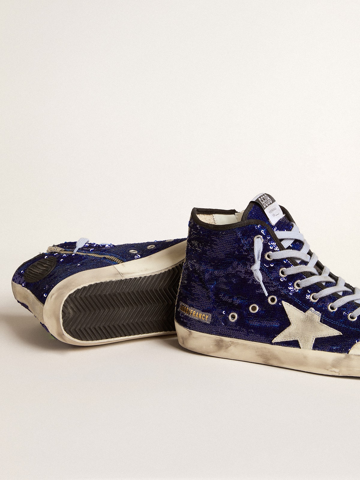 Golden Goose - Men's Francy Penstar in blue sequins with ice-gray suede star in 