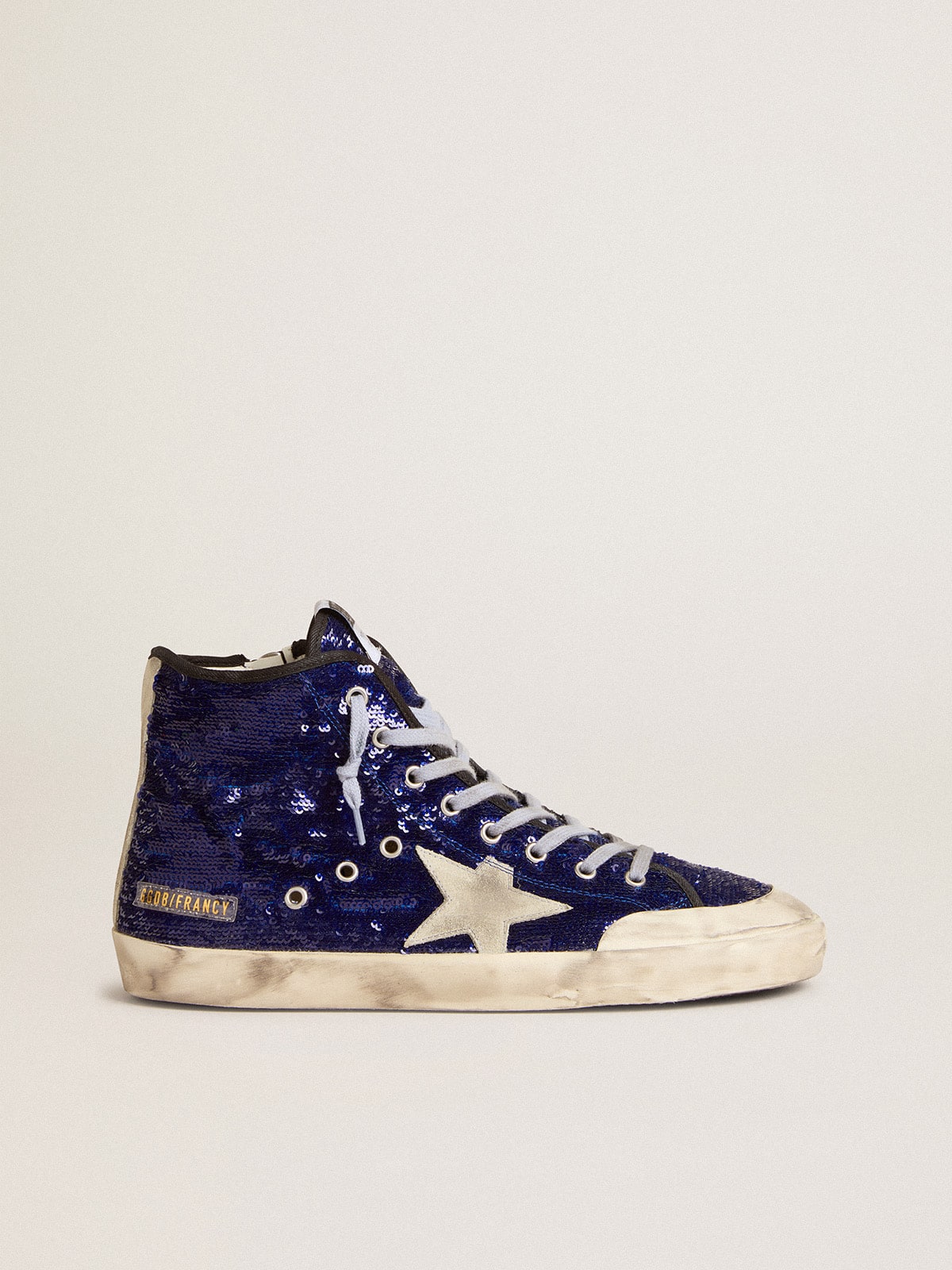 Golden Goose - Men's Francy Penstar in blue sequins with ice-gray suede star in 