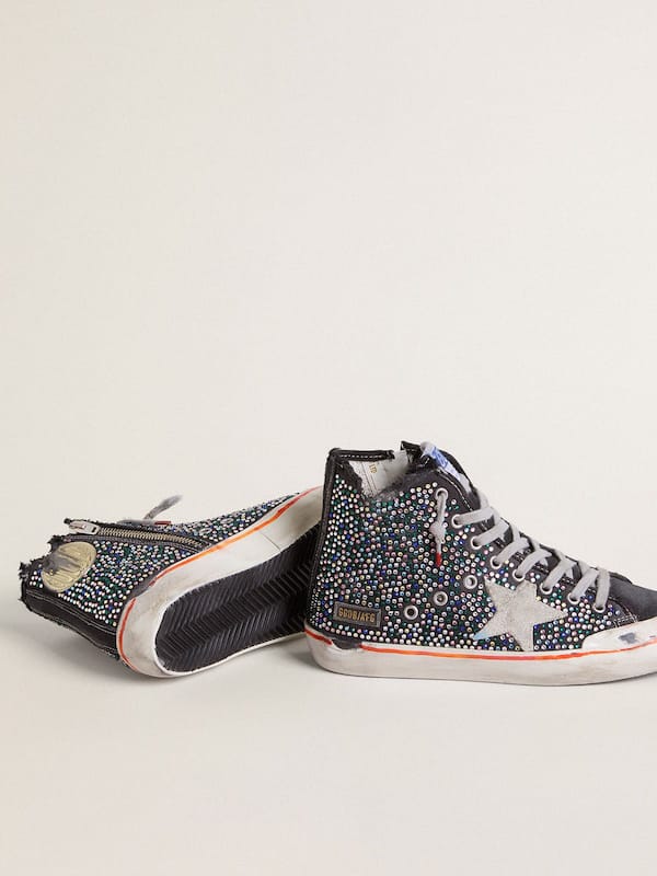 Golden Goose - Men’s Francy Penstar LAB in black canvas with multicolor rhinestones in 