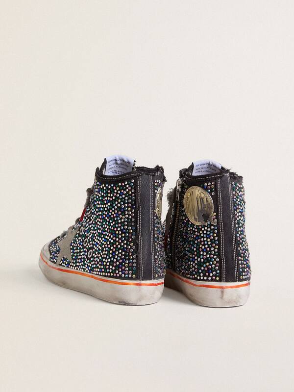 Golden Goose - Men’s Francy Penstar LAB in black canvas with multicolor rhinestones in 