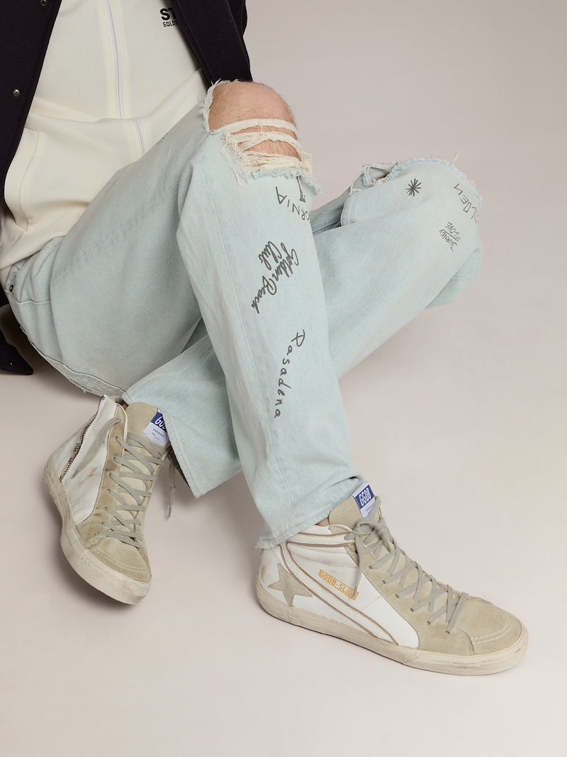 Golden Goose - Slide homme en cuir avec d&eacute;tails en daim in 