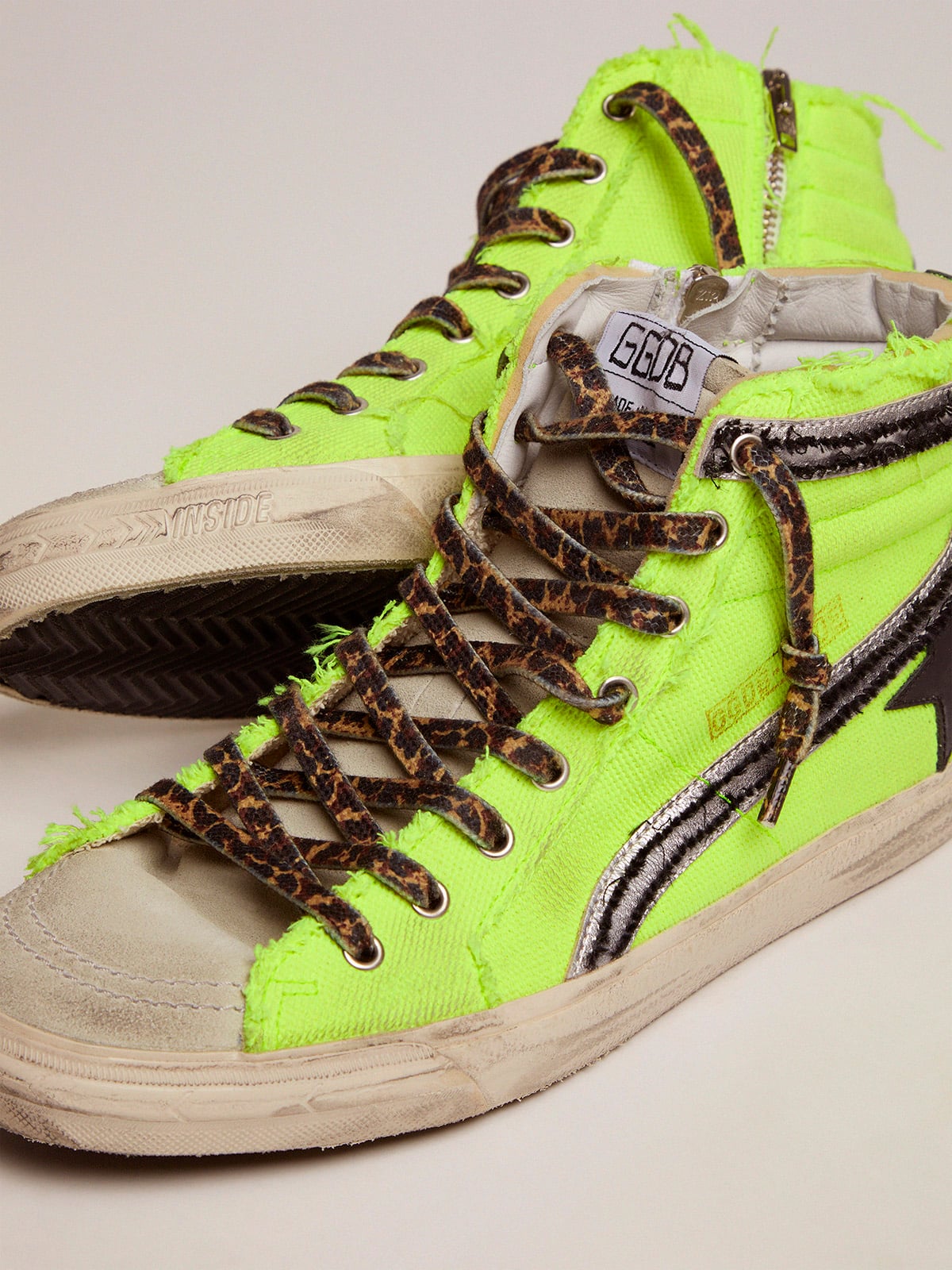 Golden Goose - Slide sneakers in fluorescent yellow canvas with black star in 